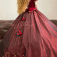 Burgundy Vintage Elegant Floral Long Satin Princess Ball Gown nv5006