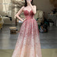 Robe de bal longue sans manches, style dégradé féérique | Robe de bal maxi en tulle à sequins rose poudré pour gala, fiançailles ou soirée de luxe NV6272