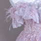 Purple Sparkling Beaded Feather Long Prom Dress nv4968