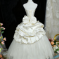NiceVestidos-_Vintage Cream Satin Rhinestone-Embellished Big Bow Tiered Tulle Court Style Wedding Gown NV5914