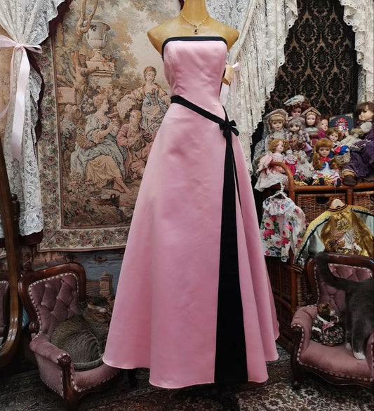 Pink Vintage Fashion Elegant Ribbon Long Satin Ball Gown Evening Dress Party Dress nv3564