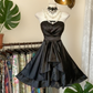 Robe bustier noire mini style Hepburn vintage - Ourlet à volants - Robe de soirée ravissante NV6756