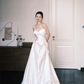 Asymmetric Strapless Satin Wedding Gown, 3D Flower A Line Bridal Dress  NV7353
