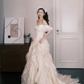 Sweetheart Off Shoulder Ruffle Tulle Bridal Gown, A Line Wedding Dress  NV7294