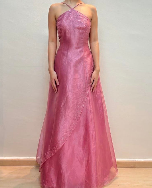 Pink Shiny Elegant Fashion Strapless Long Tulle prom dress Evening Dress Party Dress nv3741