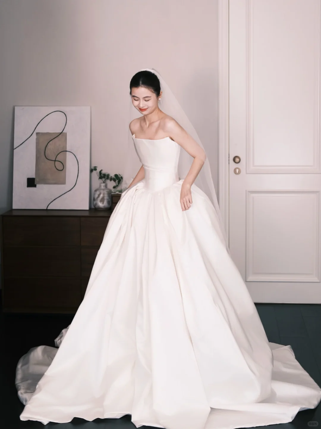 Strapless Satin Ball Gown Wedding Dress, Minimalist Bridal Gown  NV7347