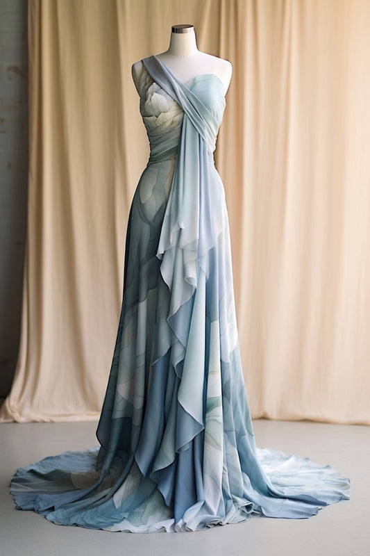 Teal Fashion Gradient Strap Long Elegant Tulle Floor Length Ball Gown Evening Dress Party Dress nv3671