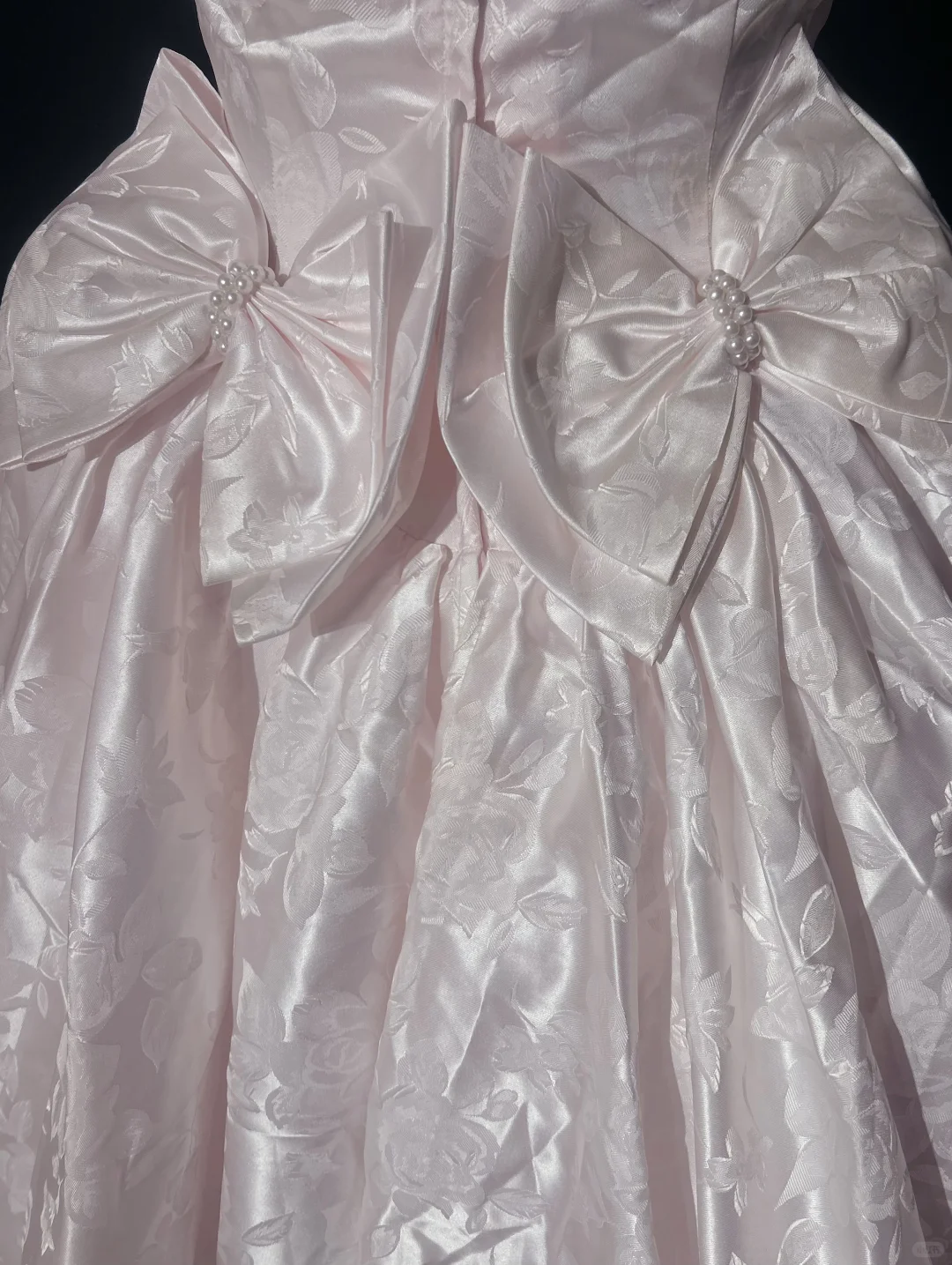 Off Shoulder Pale Pink Vintage Tea Length Prom Dress Jacquard Satin Puff Sleeve Floral Pattern A-Line Formal Gown  NV6900