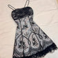 Grey and black chic homecoming dress floral spaghetti strap chiffon short party dress nv4346