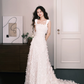 3D Floral Tulle Wedding Dress Square Neck Wide Strap  NV7316