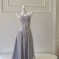 NiceVestidos-_ Silver-Grey Shimmering A-Line Halter-Neck Sequined Tassel Tulle Long Ball Gown NV5950