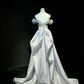 Dusty Blue Off Shoulder Mermaid Evening Gown Sequin Lace Embroidery Oversized Bow Long Train Formal Prom Dress  NV6996