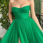 Trendy Green A-line Strapless Sweetheart Sequined Tulle Prom Gown nv1642
