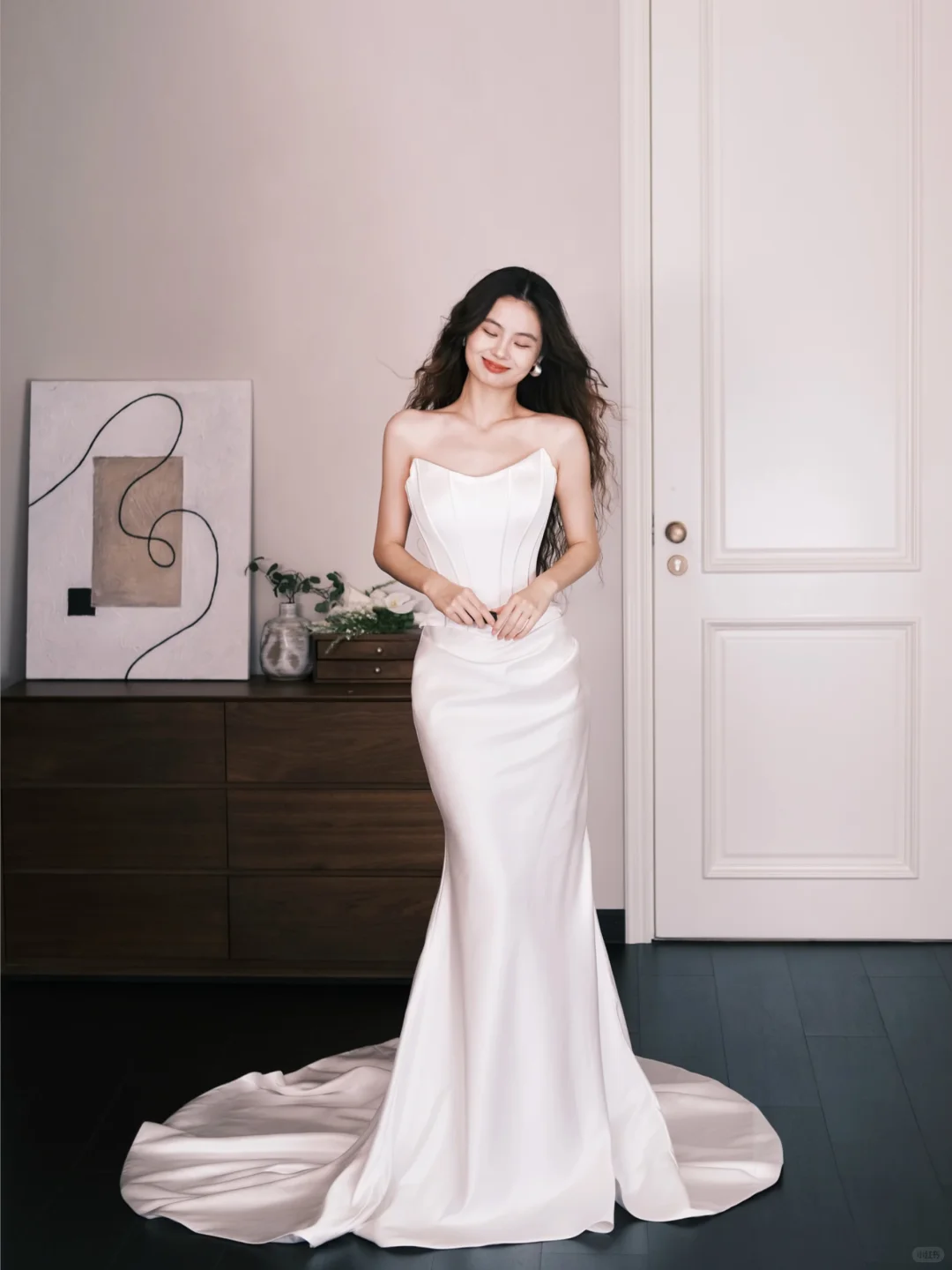 Strapless Satin Mermaid Bridal Gown, Simple Corset Wedding Dress  NV7329