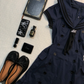 Navy Blue Sailor Short Homecoming Dress Collar Stripe Puff Sleeve Pleated Vintage Cocktail Gown  NV6926