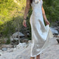 Ivory Stunning Floral Lace Adjustable Spaghetti-Shoulder Floor-Length Edgy Long Satin Cocktail Party Dress party dress nv4105
