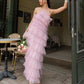 Pink sweet backless long tulle ball gown evening dress nv1353