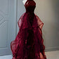 Robe sirène en tulle à sequins dégradés bordeaux, col halter et châle, NiceVestidos NV6223