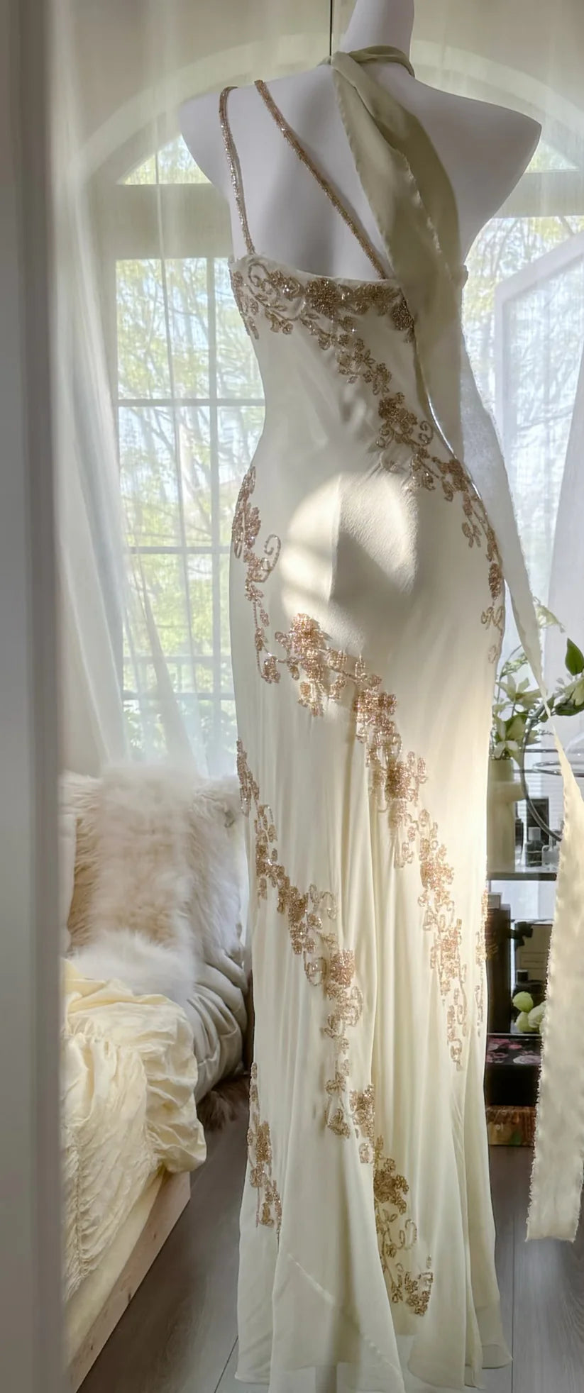 Beige Elegant A-line Exquisite Beaded Long Chiffon Mermaid Slim Retro Evening Dress Birthday Party Gift Ball Gown Prom Dress nv3990