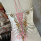 Pink A-line Gradient Satin Beaded Long satin Vintage Slit Evening Dress Birthday Party Dress Ball Gown Prom Dress nv3988