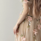 Off Shoulder A-Line Tulle Prom Dress Champagne 3D Floral High Slit Gown  NV7124