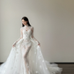 High Neck Long Sleeve Lace Mermaid Wedding Dress Detachable Overskirt Bridal Gown  NV7127