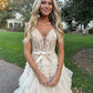 Champagne V Neck Tulle Lace Long Prom Dress, Champagne Formal Dress nv1522