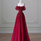 Burgundy Gorgeous Fashion Exquisite Beaded A-line Sequined Long Tulle Elegant Floor-length Ball Gown Evening Dress nv3817