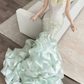 Mint Green Strapless Mermaid Prom Dress Iridescent Sequin Layered Ruffle Train  NV7135