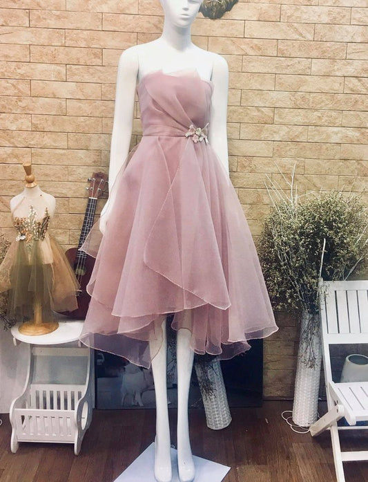Pink tube top tulle sweet short homecoming dress holiday birthday party dress nv3099