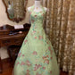 Robe en tulle vert menthe : col halter, broderie florale 3D, style princesse NV6396
