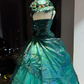 Peacock Green Spaghetti Straps Lolita Corset Ball Gown Iridescent Glitter Tulle Victorian Party Dress  NV6941