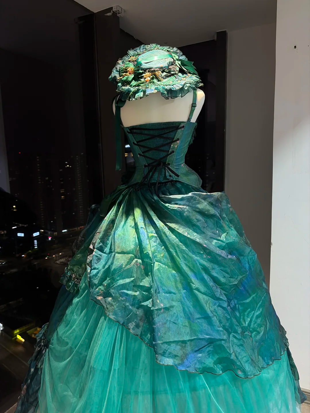 Peacock Green Spaghetti Straps Lolita Corset Ball Gown Iridescent Glitter Tulle Victorian Party Dress  NV6941