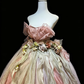Dusty Pink Strapless Princess Ball Gown 3D Petal Hand Flowers Flowy Organza Tulle Long Evening Gown  NV7015