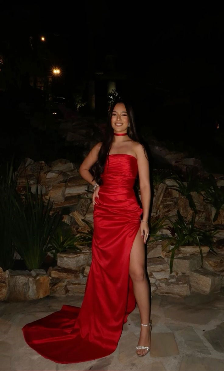 Red stylish elegant spaghetti strap long floor length ball gown evening dress party dress nv3505