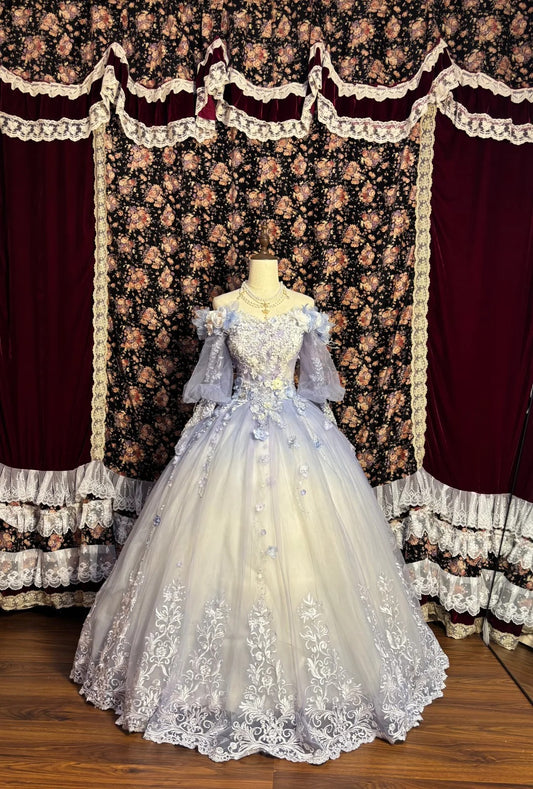 Purple Gorgeous Sweet Cute Exquisite Floral Beads Long Tulle Floor-Length Princess Ball Gown Evening Gown 16th Birthday Gown Adult Ceremony Gown nv4020