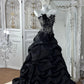 Robe de bal bustier de luxe avec traîne et perles - Robe de soirée de bal 3D rose foncé de style courtois NV6843