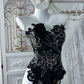 Robe de bal bustier de luxe avec traîne et perles - Robe de soirée de bal 3D rose foncé de style courtois NV6843