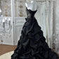 Robe de bal bustier de luxe avec traîne et perles - Robe de soirée de bal 3D rose foncé de style courtois NV6843