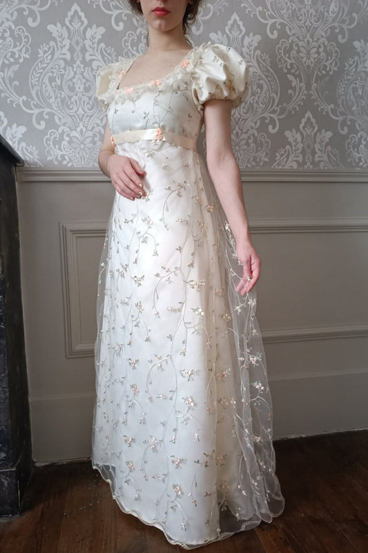 NiceVestidos-_Short-sleeved dress, retro dress, floral long tulle empress dress, high-waisted skirt NV5999