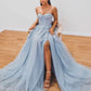 A-Line Sweetheart Neck Blue Long Prom Dresses, Blue Formal Graduation Dress nv1530