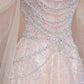 A luxurious, sweet, fairy-like, long, tulle, beaded ball gown in cherry blossom pink. nv5075