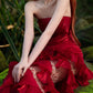 Robe de soirée longue rouge somptueuse en satin brillant, style rétro élégant NV6740