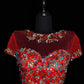 Red Gorgeous Vintage Elegant Exquisite Beaded Short Sleeve Long Mermaid Mermaid Dress Satin Tulle Chiffon Ball Gown Evening Dress Party Dress Wedding Dress Prom Dress nv3962