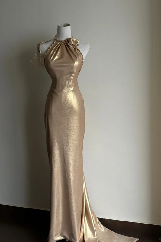 Robe longue de soirée rétro dorée NV6613