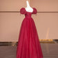 Red Vintage Exquisite Beaded Long Tulle Prom Dress Evening Dress Party Dress Ball gown nv4729