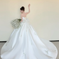 White Sweetheart Satin Ballgown Wedding Dress, Floral Embroidery Tulle Cape Bridal Gown  NV7440