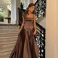 Simple Brown Spaghetti Straps A Line Prom Dress Party Dress nv1713