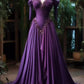 Purple Gorgeous Elegant Floral Applique Long Sleeve Tulle Ball Gown Evening Dress nv3397