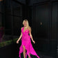 Pink Fashion Elegant Sexy Strapless Sleeveless Long Chiffon Ball Gown Holiday Birthday Party Dress Evening Dress Prom Dress nv3952